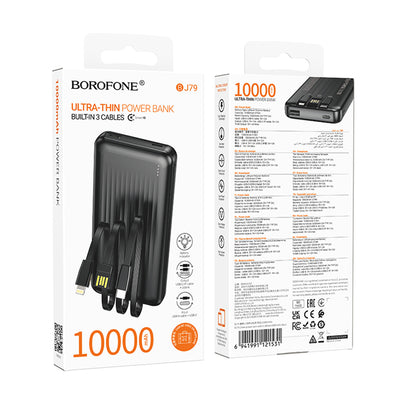 Borofone BJ79 Clever External Battery, 10000mAh, 10W, 1 x Lightning - 1 x USB-A - 1 x USB-C, Black