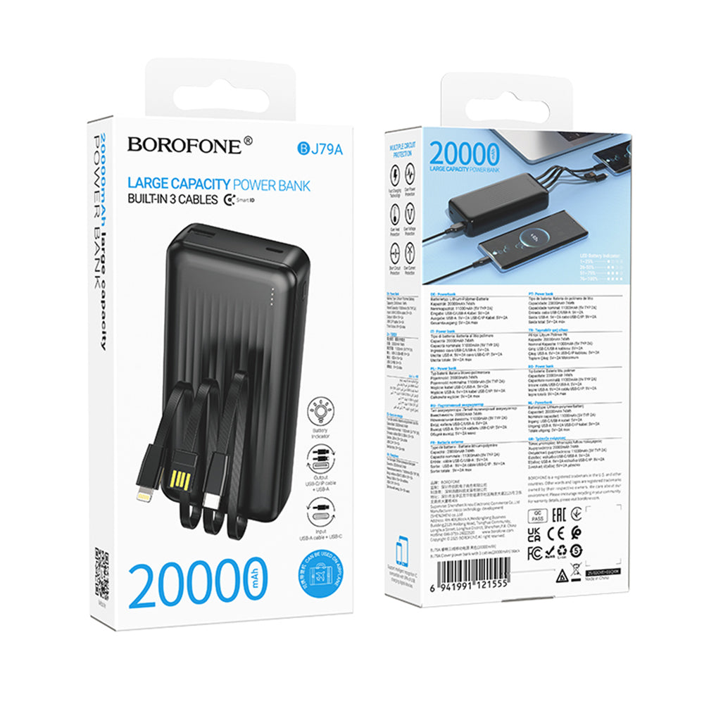 External Battery Borofone BJ79 Clever, 20000mAh, 10W, 1 x Lightning - 1 x USB-A - 1 x USB-C, Black
