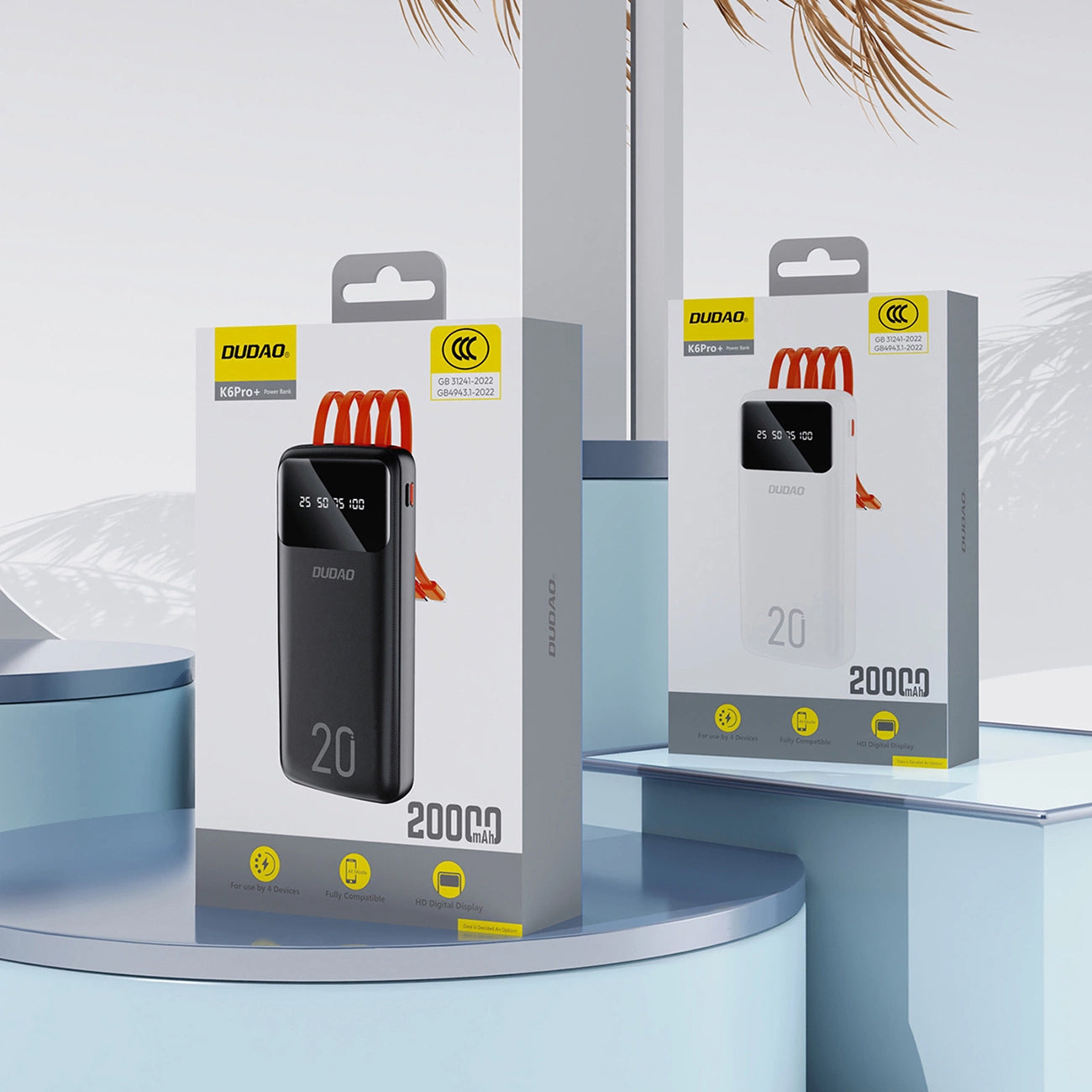 Dudao K6Pro+ External Battery, 20000mAh, 10W, 1 x Lightning - 1 x microUSB - 1 x USB-A - 1 x USB-C, Black