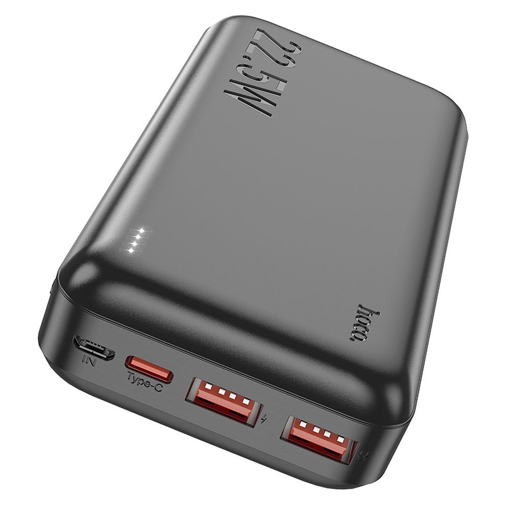 HOCO J101A External Battery, 20000mAh, 22.5W, QC + PD, 1 x USB-C - 2 x USB-A, Black