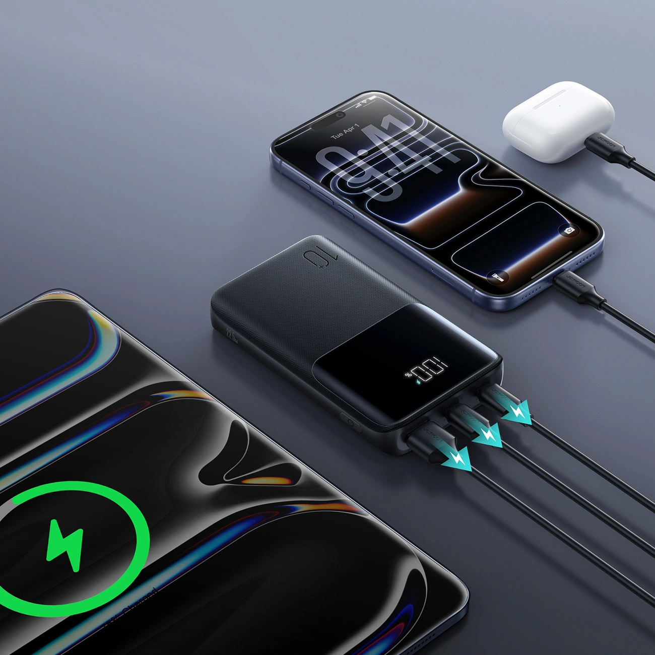 Joyroom JR-QP191 External Battery, 10000mAh, 22.5W, QC + PD, 1 x USB-A - 2 x USB-C, Black