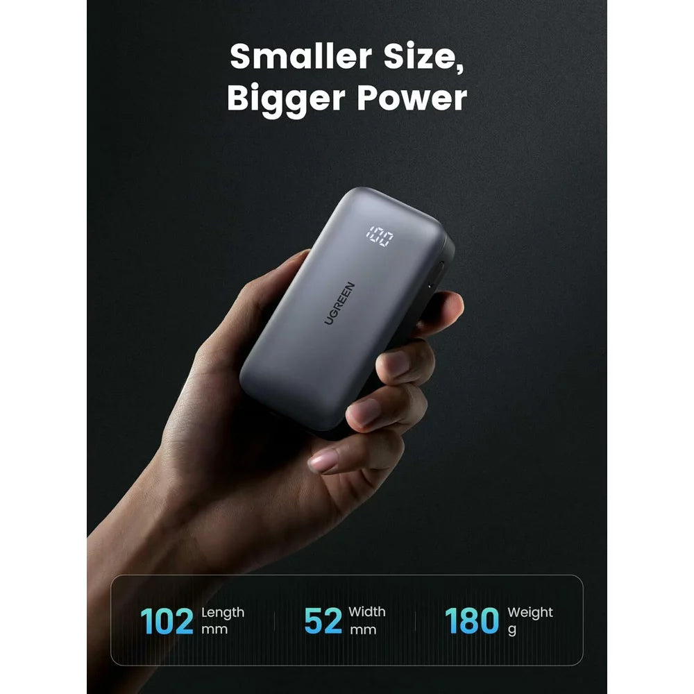 UGREEN PB502 External Battery, 10000mAh, 30W, QC + PD, 1 x USB-A - 1 x USB-C, Grey