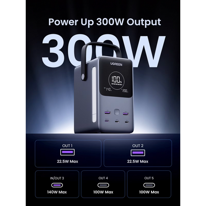 UGREEN PB770 External Battery, 48000mAh, 300W, QC + PD, 2 x USB-A - 3 x USB-C, Gray, Resealed
