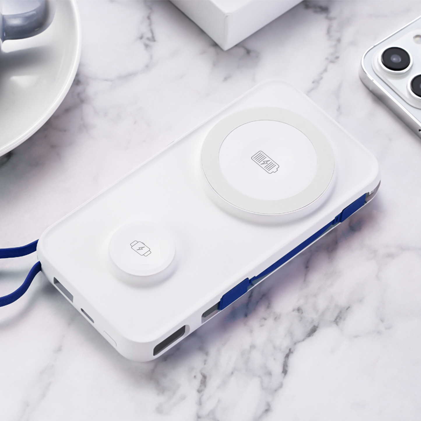 3MK PastelUp Wireless External Battery, 10000mAh, 22.5W, QC + PD + FQI, 1 x USB-A - 1 x USB-C - 2 x QI, White