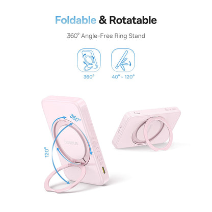 Baseus PicoGo Wireless External Battery, 5000mAh, 20W, PD + FQI, 1 x QI - 1 x USB-C, Pink P10076800413-00