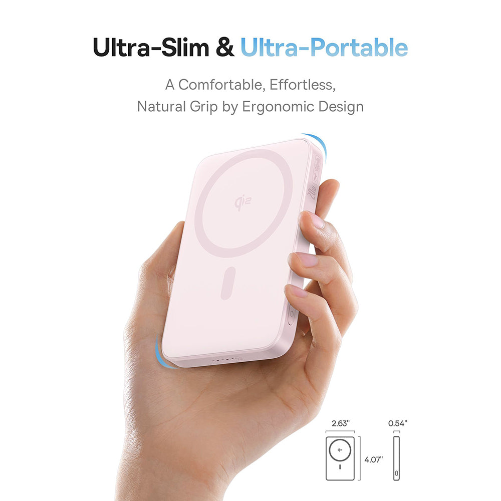 Baseus PicoGo Wireless External Battery, 5000mAh, 20W, PD + FQI, 1 x QI - 1 x USB-C, Pink P10076800413-00