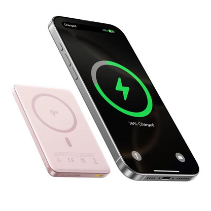 Baseus PicoGo AM41 Wireless External Battery, 10000mAh, 27W, PD + FQI, 1 x QI - 1 x USB-C, Pink E0027202