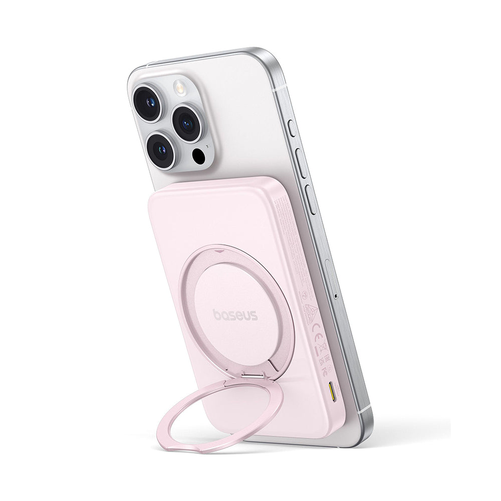 Baseus PicoGo Wireless External Battery, 5000mAh, 20W, PD + FQI, 1 x QI - 1 x USB-C, Pink P10076800413-00