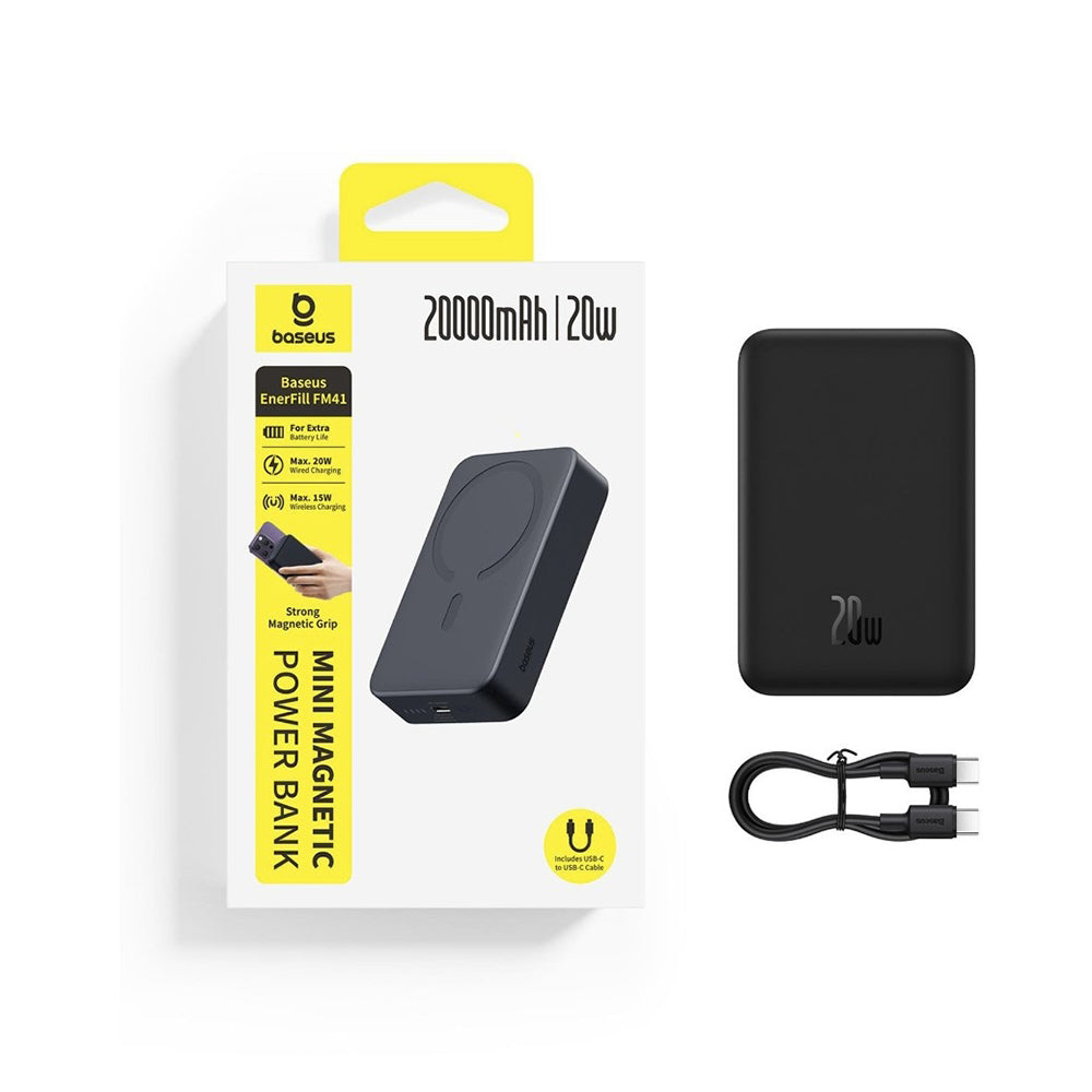 Baseus EnerFill FM41 Wireless External Battery, 20000mAh, 20W, PD - FQI, 1 x QI - 1 x USB-C, Black E0027U00
