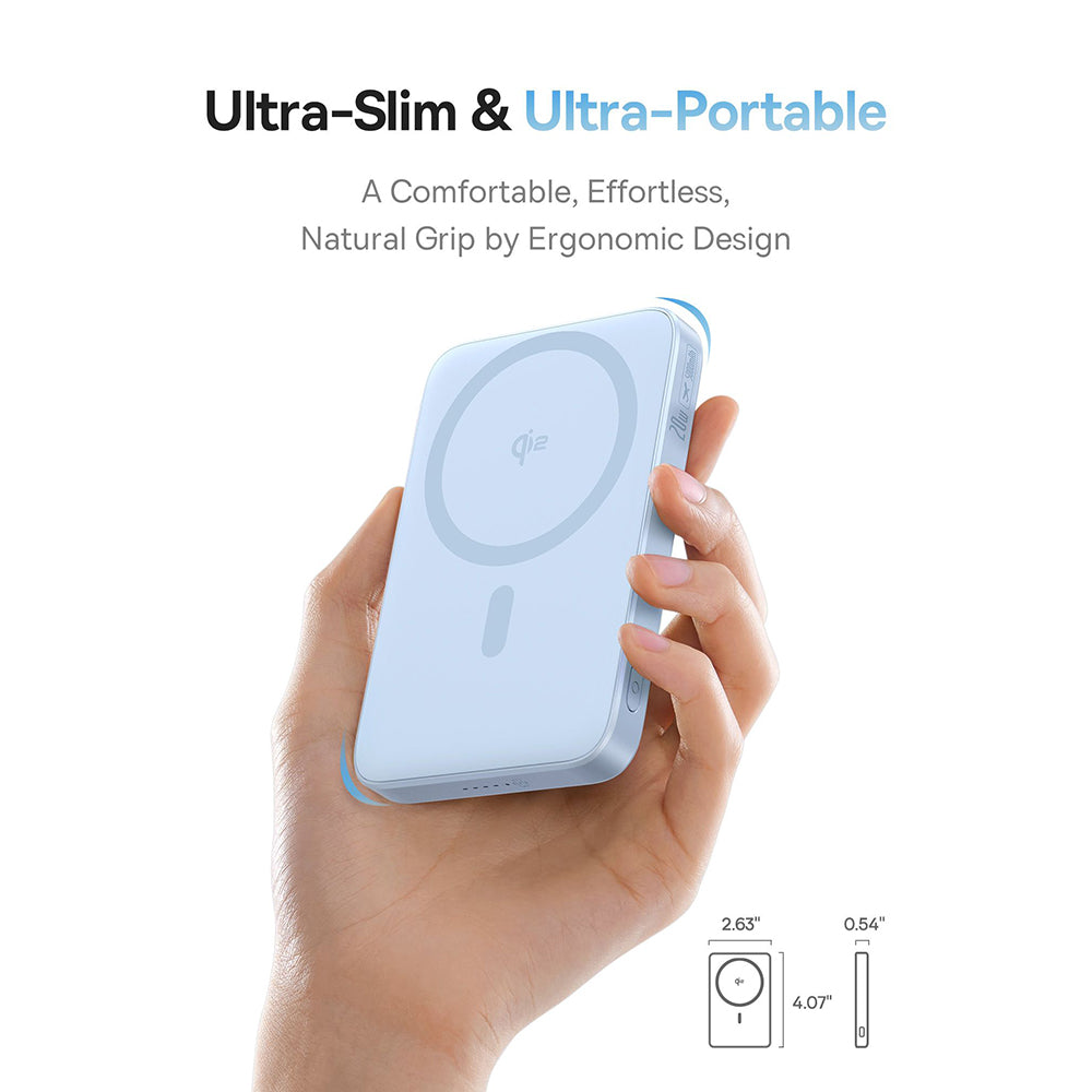 Baseus PicoGo External Wireless Battery, 5000mAh, 20W, PD + FQI, 1 x QI - 1 x USB-C, Blue P10076800313-00