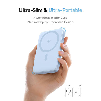 Baseus PicoGo External Wireless Battery, 5000mAh, 20W, PD + FQI, 1 x QI - 1 x USB-C, Blue P10076800313-00