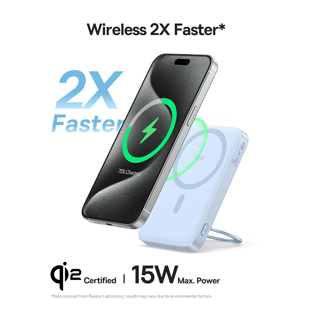 Baseus PicoGo External Wireless Battery, 5000mAh, 20W, PD + FQI, 1 x QI - 1 x USB-C, Blue P10076800313-00