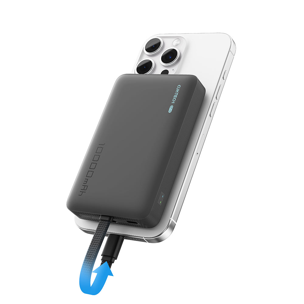 Cuktech WPB100L Wireless External Battery, 10000mAh, 22.5W, PD + FQI, 1 x QI - 2 x USB-C, Black CKWPB100LGLBK