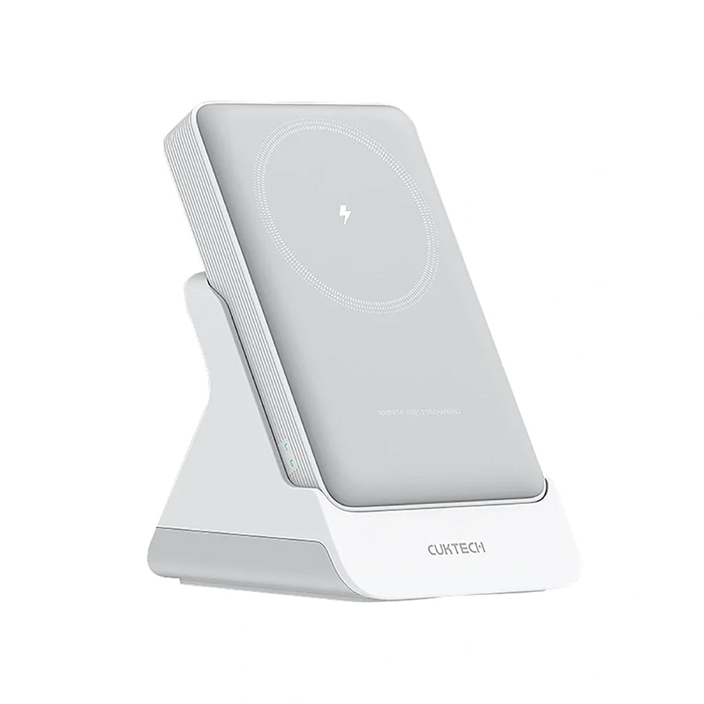Cuktech Wireless External Battery WPB100N, 10000mAh, 20W, PD + QI, 1 x QI - 1 x USB-C, White CKWPB100NGLGR