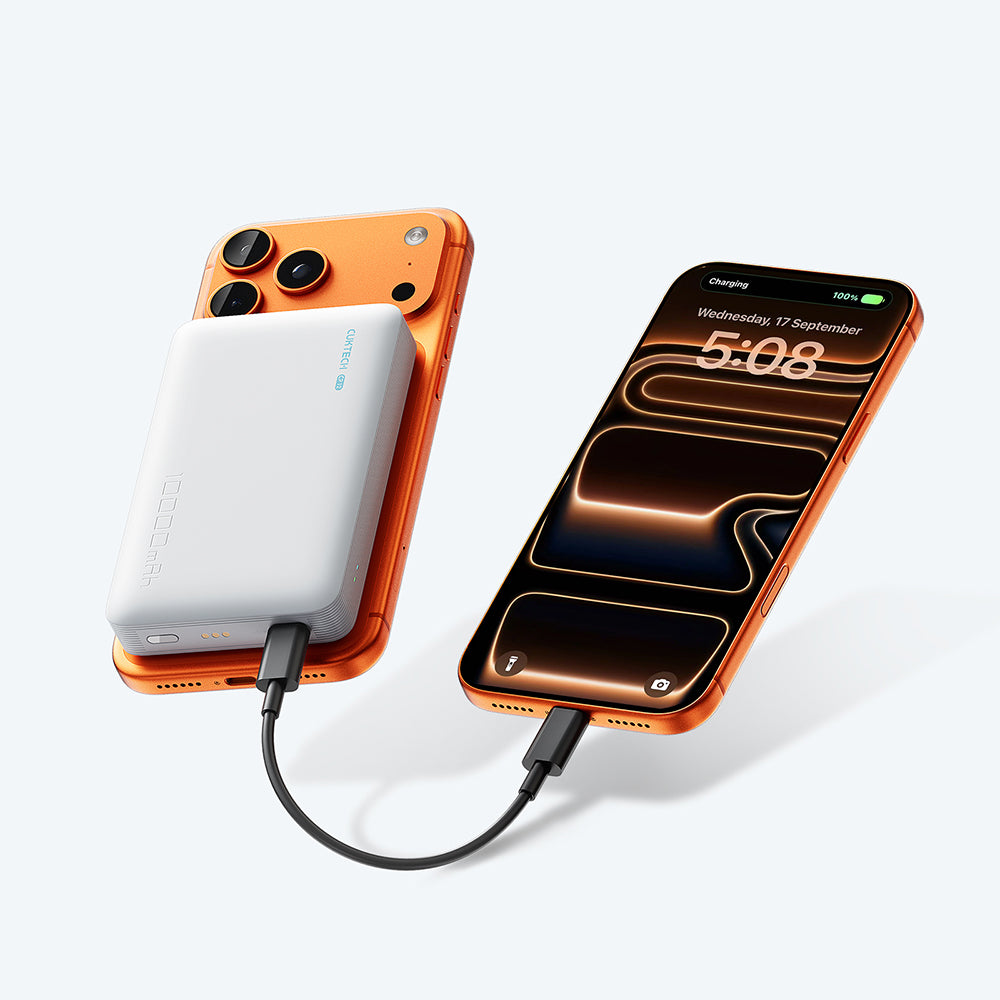 Cuktech Wireless External Battery WPB100N, 10000mAh, 20W, PD + QI, 1 x QI - 1 x USB-C, White CKWPB100NGLGR