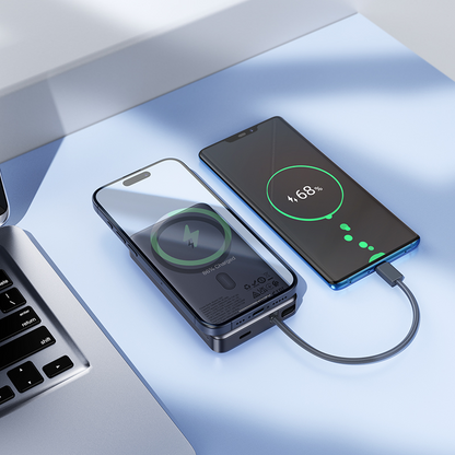 HOCO Q44 Wireless External Battery, 10000mAh, 20W, PD + FQI, 1 x QI - 2 x USB-C, Gray