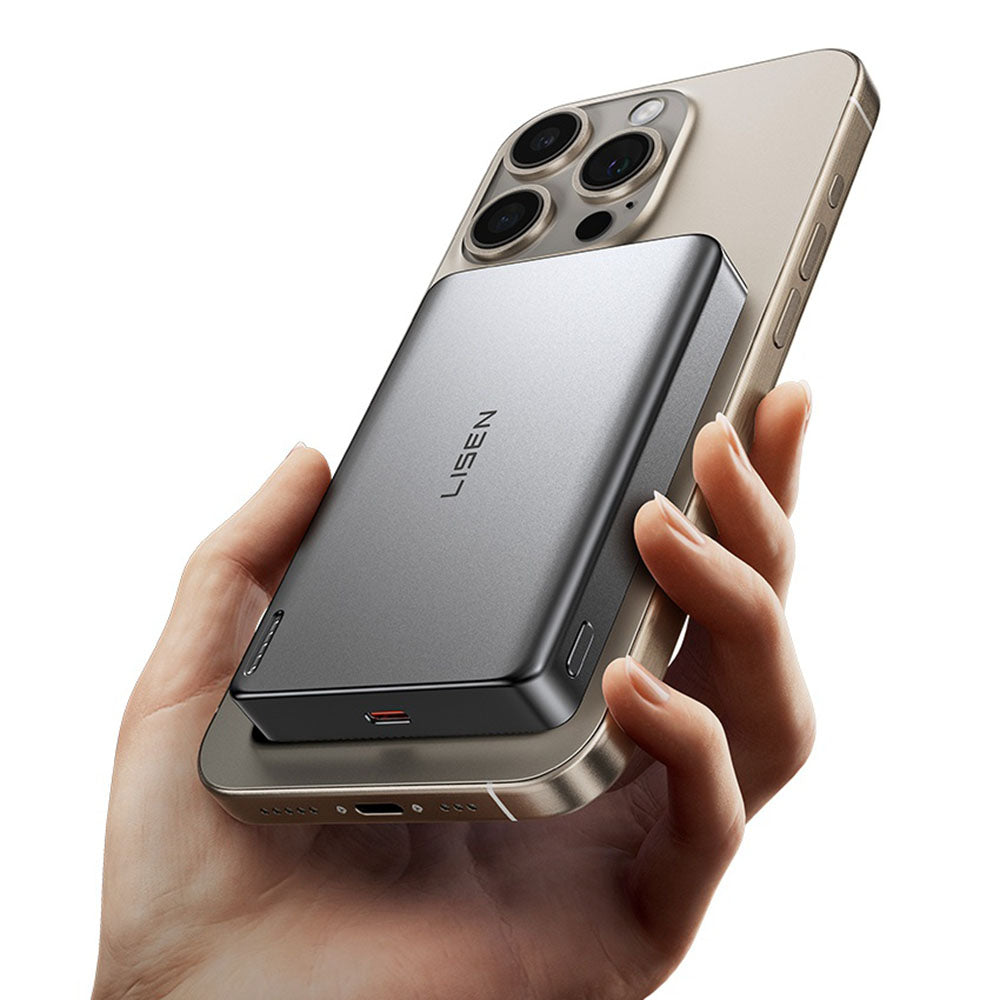 Lisen L601 Pro Wireless External Battery, 10000mAh, 27W, PD + FQI, 1 x QI - 1 x USB-C, Gray YL0325100009
