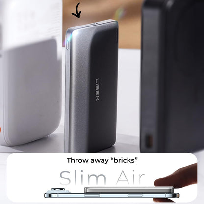Wireless External Battery Lisen L601 Pro, 5000mAh, 22.5W, PD + FQI, 1 x QI - 1 x USB-C, Gray YL0325090011