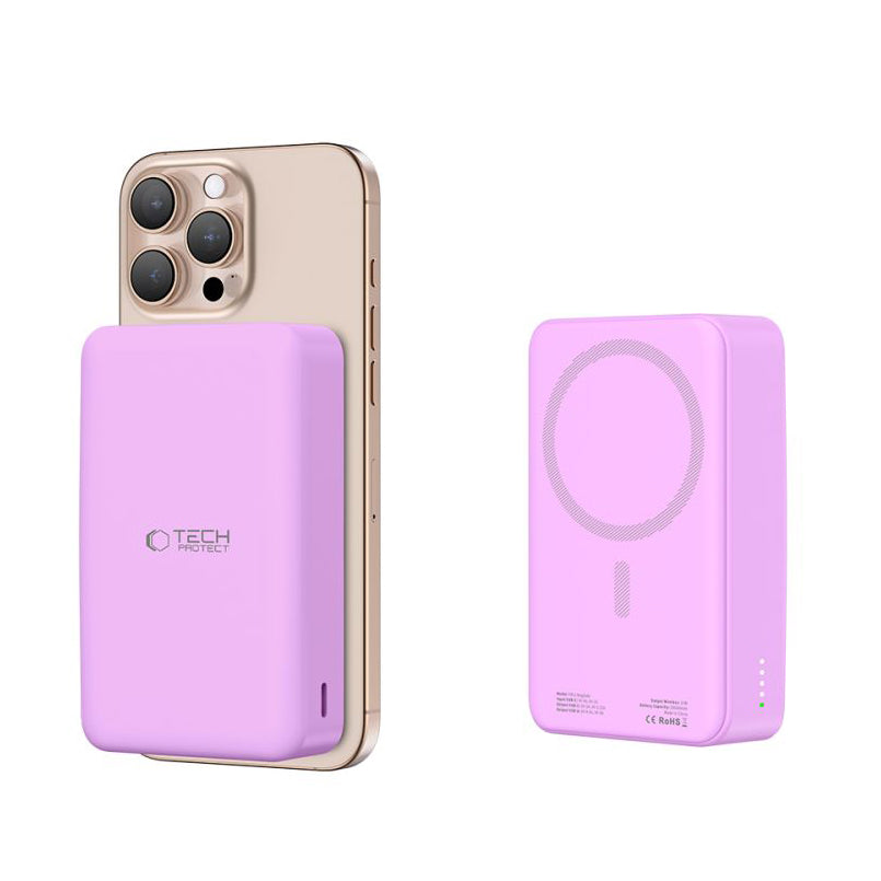 External Wireless Battery Tech-Protect PB12 LifeMag, 20000mAh, 20W, QC + PD + FQI, 1 x QI - 1 x USB-A - 1 x USB-C, Purple