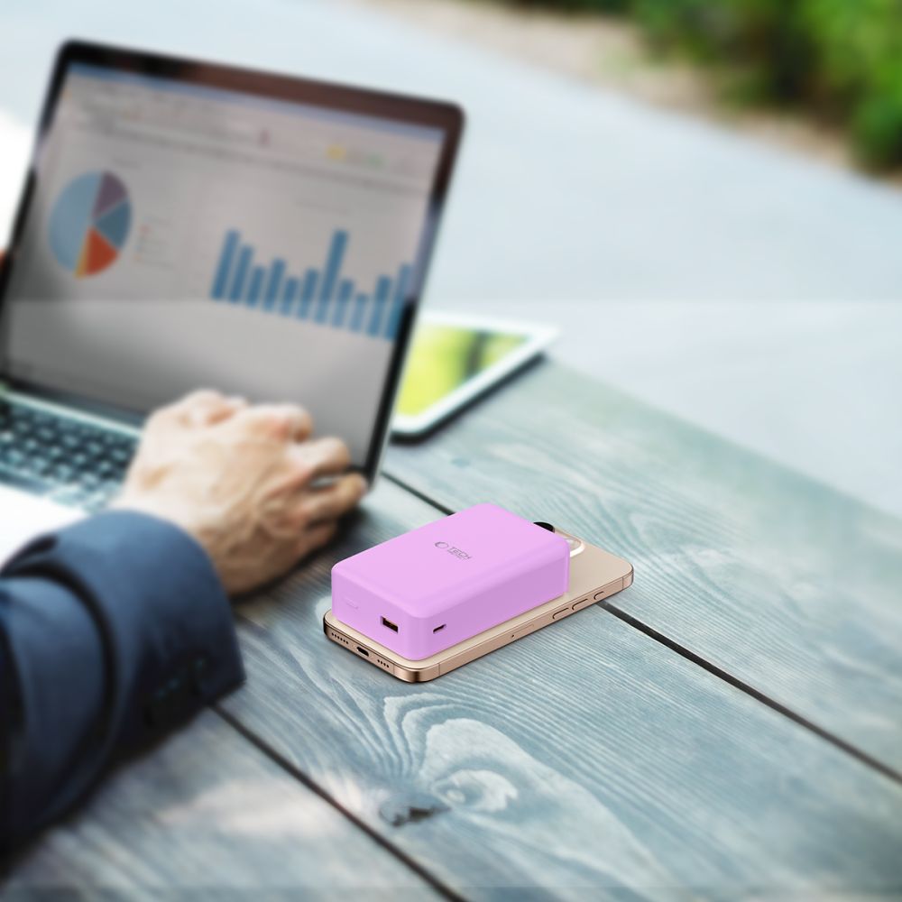 External Wireless Battery Tech-Protect PB12 LifeMag, 20000mAh, 20W, QC + PD + FQI, 1 x QI - 1 x USB-A - 1 x USB-C, Purple