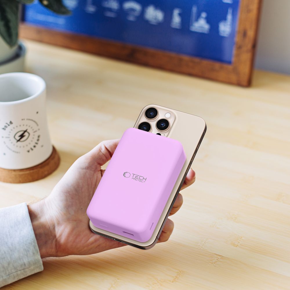 External Wireless Battery Tech-Protect PB12 LifeMag, 20000mAh, 20W, QC + PD + FQI, 1 x QI - 1 x USB-A - 1 x USB-C, Purple