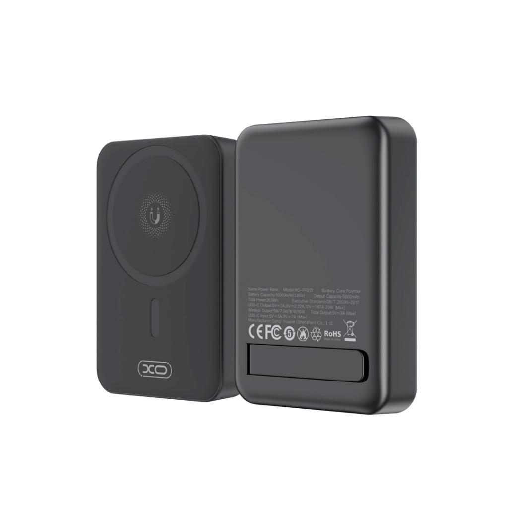 XO Design PR231 Wireless External Battery, 10000mAh, 20W, PD + FQI, 1 x QI - 1 x USB-C, Black