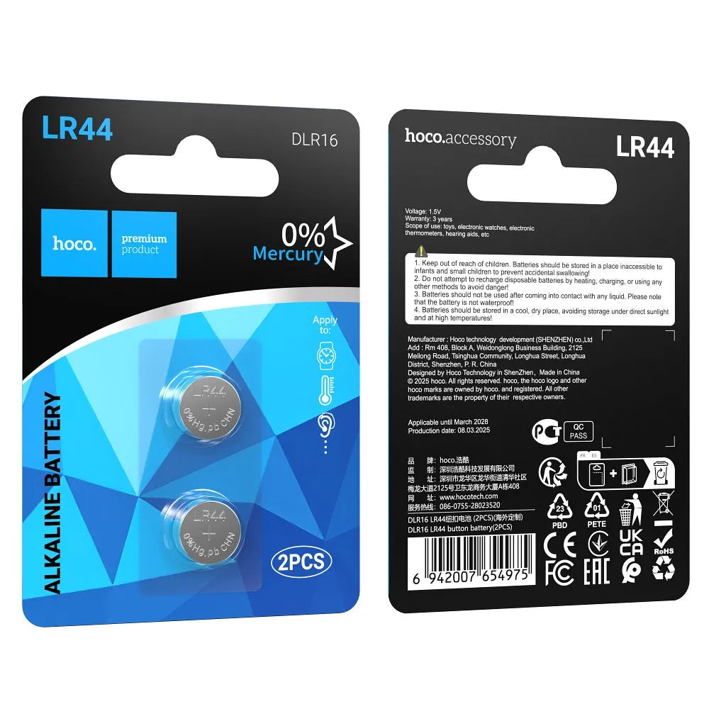 HOCO DLR16 Battery, V13GA / LR44, Set of 2 pieces