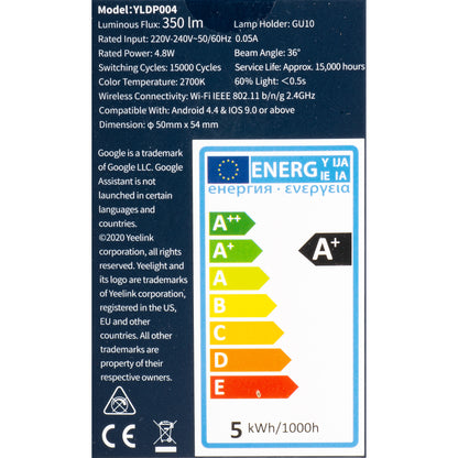 Yeelight W1 LED Bulb, Wi-Fi, GU10, 4.8W, 2700K, 350lm YLDP004