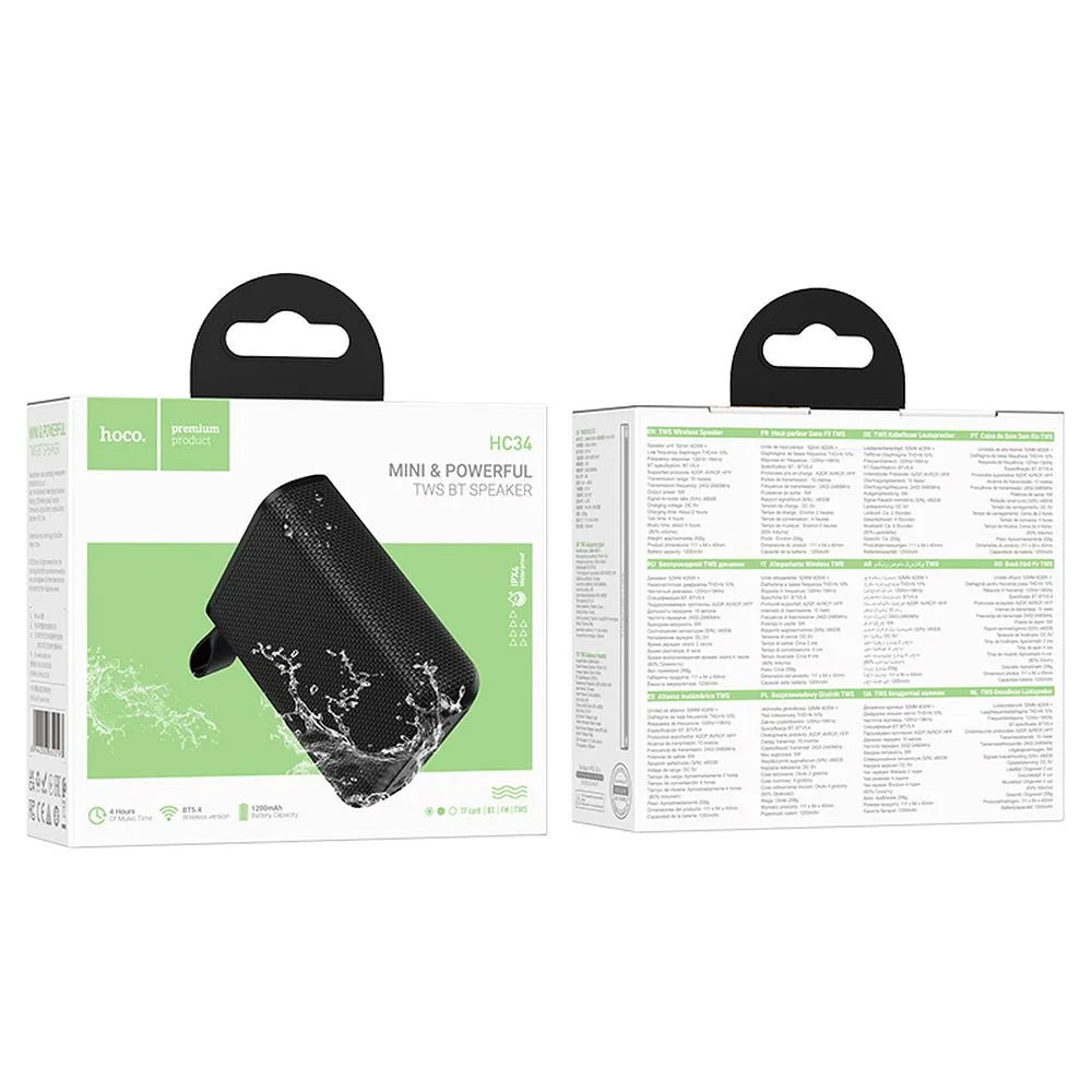 HOCO HC34 Portable Bluetooth Speaker, 5W, TWS, Waterproof, Black