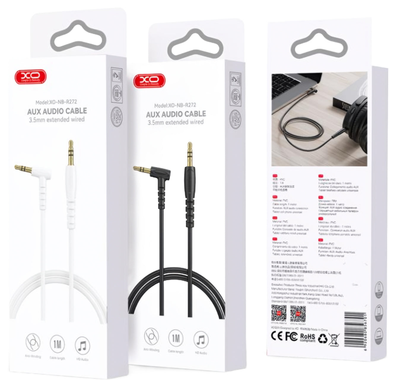 Audio Cable 3.5mm - 3.5mm XO Design NB-R272, 1m, White