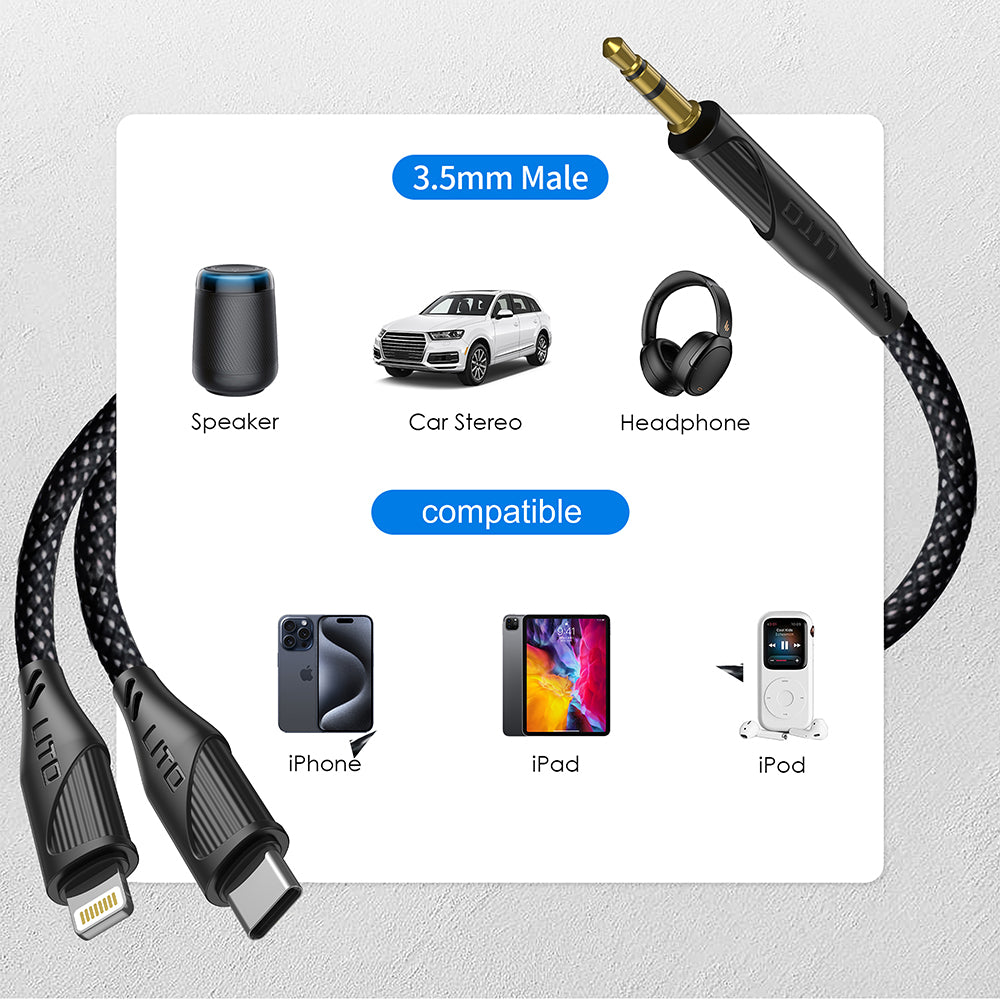 Lightning Audio Cable - 3.5mm Lito LA02, 1m, Black