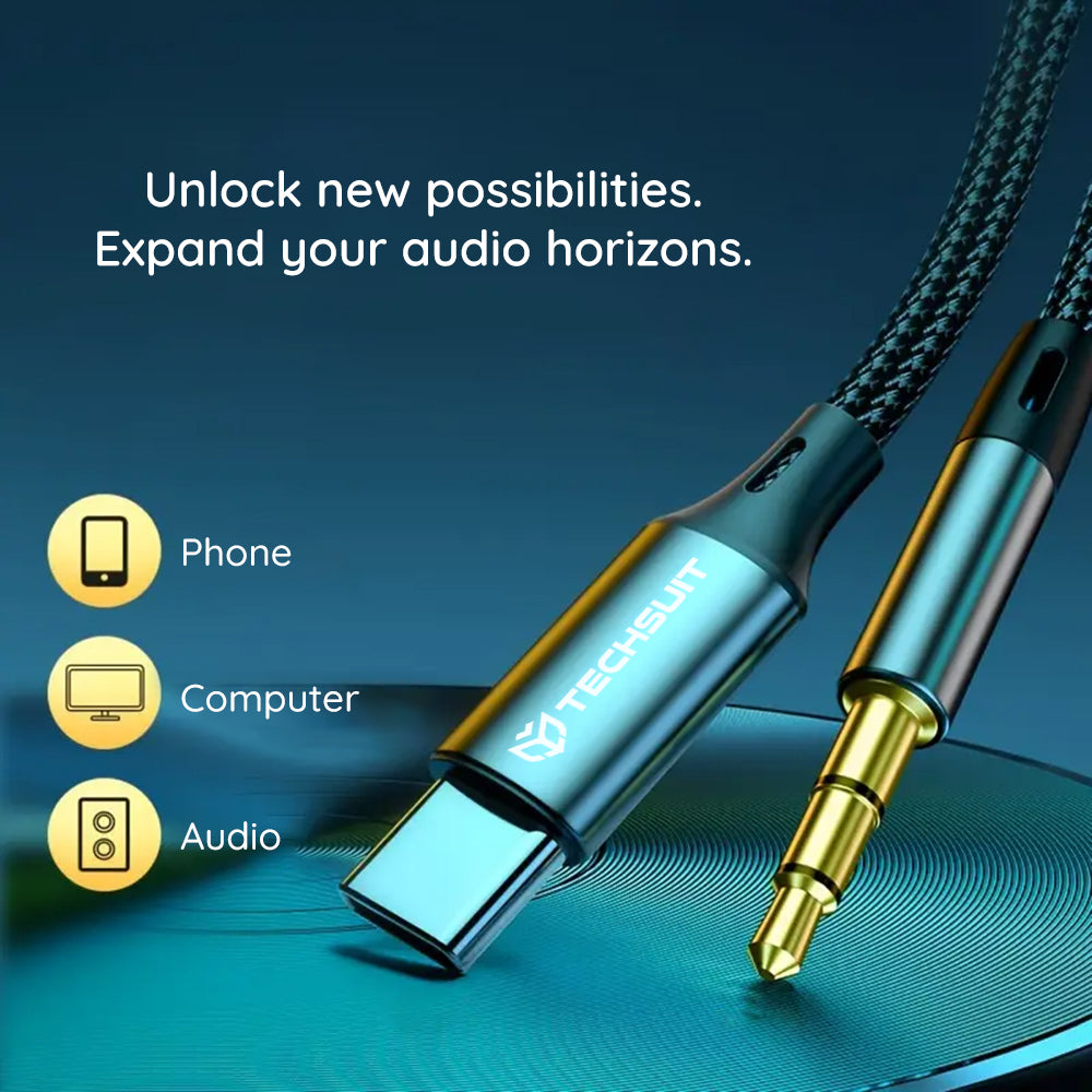 USB-C to 3.5mm Techsuit AC11 FuseXound Audio Cable, 0.5m, Gray