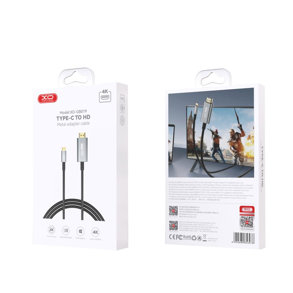 USB-C to HDMI Audio and Video Cable XO Design GB019, 1.8m, Black