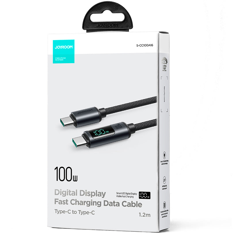 USB-C Data and Charging Cable - USB-C Joyroom S-A16 Prism Display, 100W, 1.2m, Black