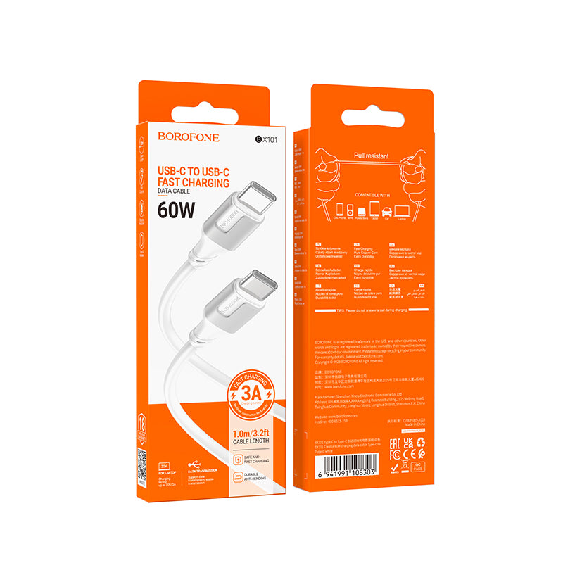 USB-C Data and Charging Cable - USB-C Borofone BX101 Creator, 60W, 1m, White