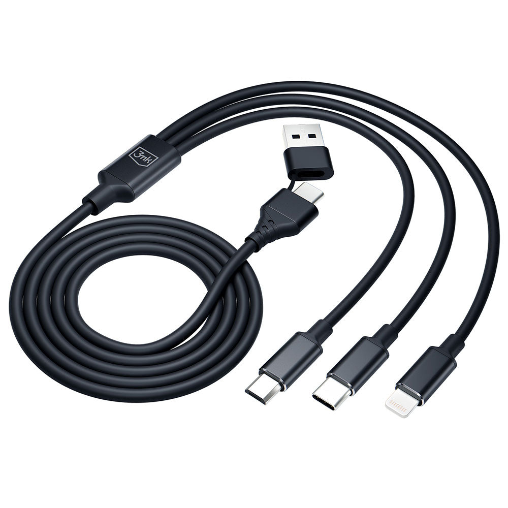 Charging Cable USB-A / USB-C - Lightning / microUSB / USB-C 3MK Hyper 3in1, 12W, 1.5m, Black 