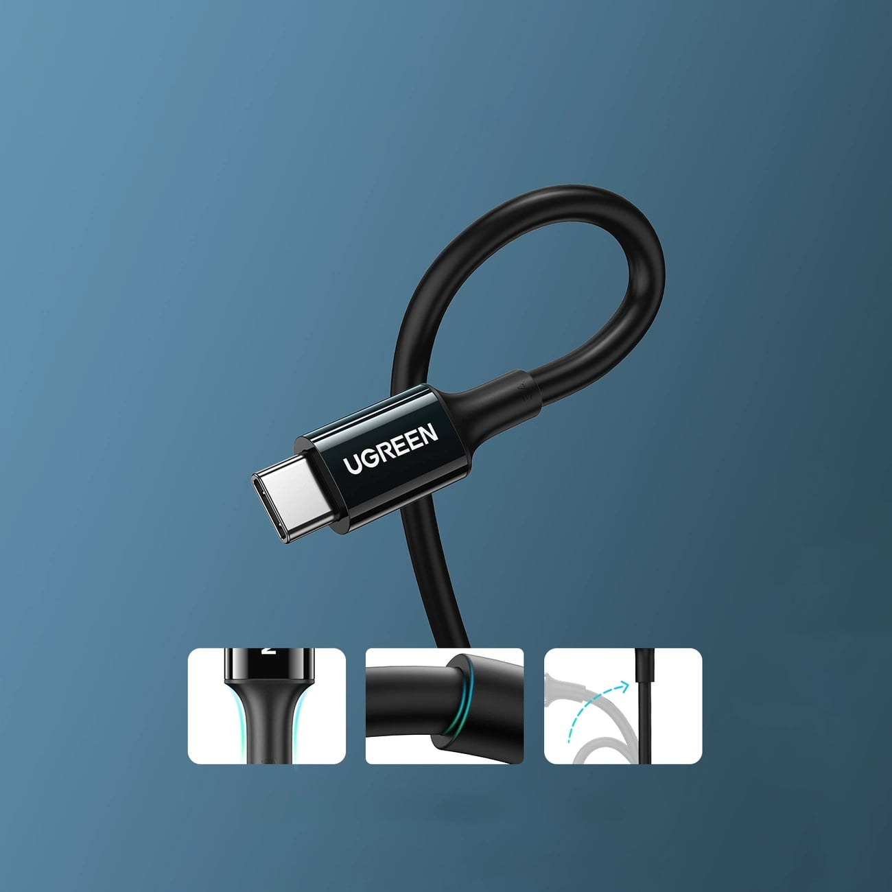 UGREEN US300 USB-C to USB-C Data and Charging Cable, 100W, 2m, Black