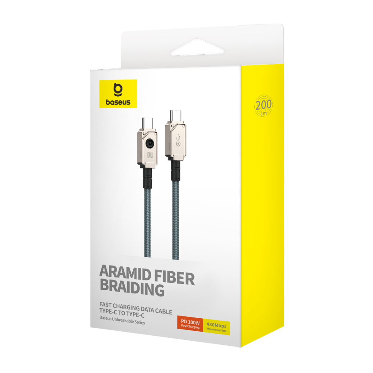 USB-C Data and Charging Cable - USB-C Baseus Unbreakable, 100W, 2m, White P10355800221-01