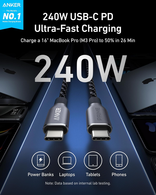 Anker Prime USB-C to USB-C Data and Charging Cable, 240W, 0.9m, Black A88E2011