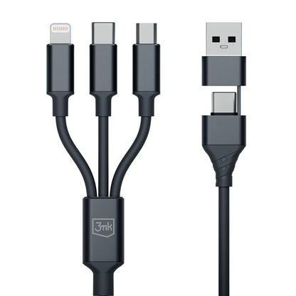 Charging Cable USB-A / USB-C - Lightning / microUSB / USB-C 3MK Hyper 3in1, 12W, 1.5m, Black 