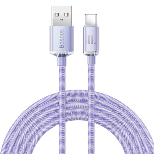 USB-A to USB-C Data and Charging Cable Baseus Crystal Shine Series, 100W, 2m, Purple CAJY000505
