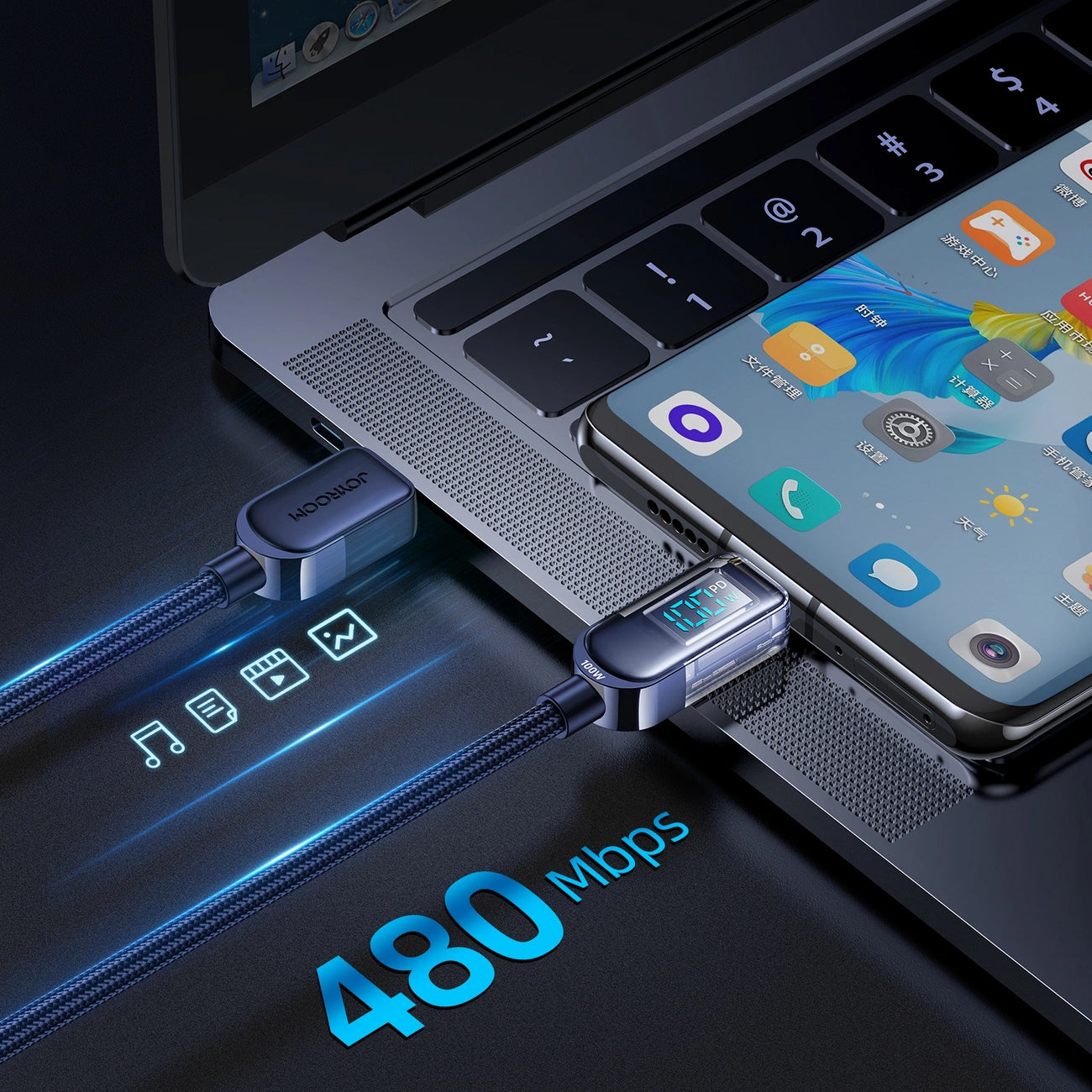 USB-C Data and Charging Cable - USB-C Joyroom A4 Display, 100W, 1.2m, Blue