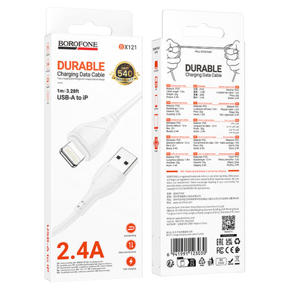 USB-A to Lightning Data and Charging Cable Borofone BX121 Energy, 18W, 1m, White