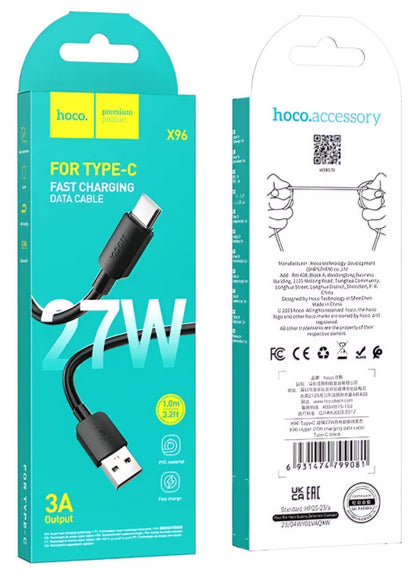 USB-A to USB-C Data and Charging Cable HOCO X96, 27W, 1m, Black