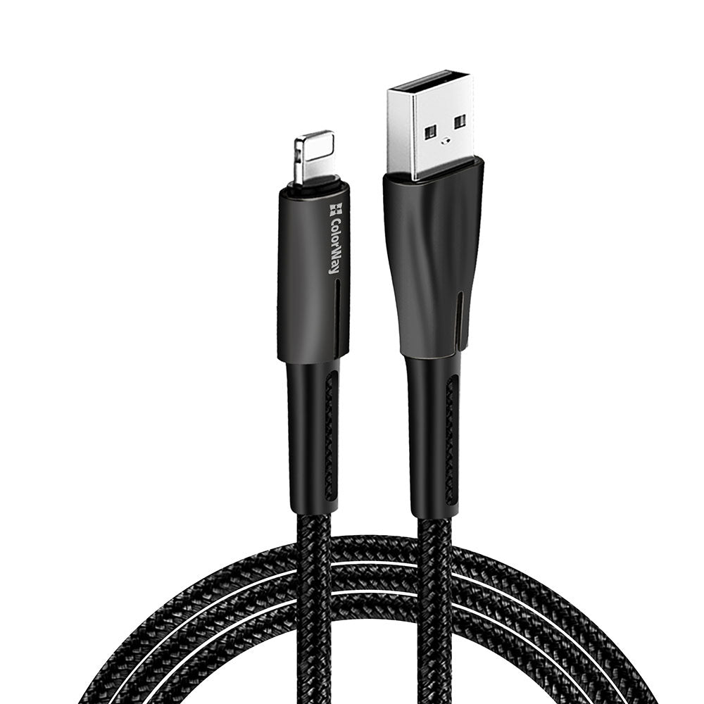 USB-A to Lightning Data and Charging Cable ColorWay CW-CBUL035, 18W, 1m, Black