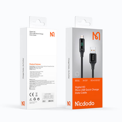 USB-A to microUSB Data and Charging Cable McDodo CA-1070 Display, 18W, 1.2m, Black