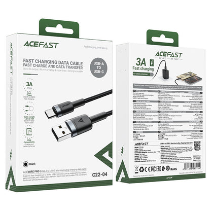 Acefast C22-04 USB-A to USB-C Data and Charging Cable, 18W, 1.2m, Black