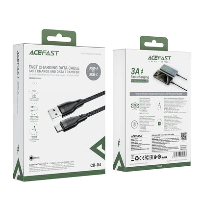 Acefast C8-04 USB-A to USB-C Data and Charging Cable, 18W, 1.2m, Black