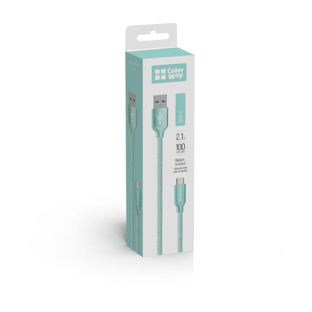 USB-A to USB-C Data and Charging Cable ColorWay CW-CBUC003, 18W, 1m, Green