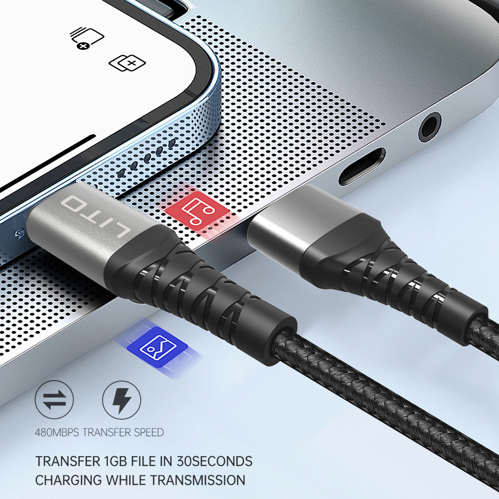 USB-A to USB-C Data and Charging Cable Lito LD08T, 18W, 1m, Black
